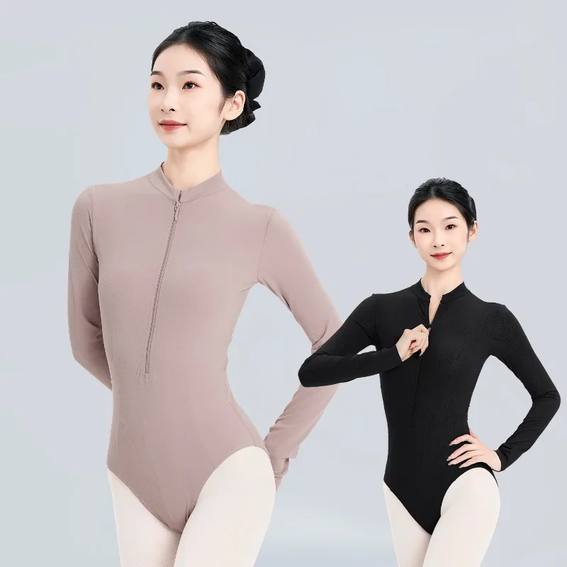الكبار طويلة الأكمام رداء رقص الباليه النساء الجمباز ارتداءها الوقوف طوق البريدي ملابس الرقص الإناث الخريف الشتاء ملابس لليوجا