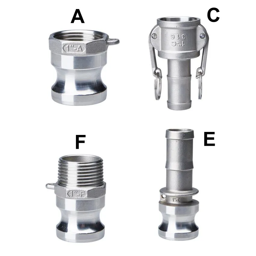 

1/2" 3/4" 1" 2" Camlock Groove Fitting 304 Stainless Steel Cam Lock Homebrew Quick Coupling Adapter Connector Type A C E F