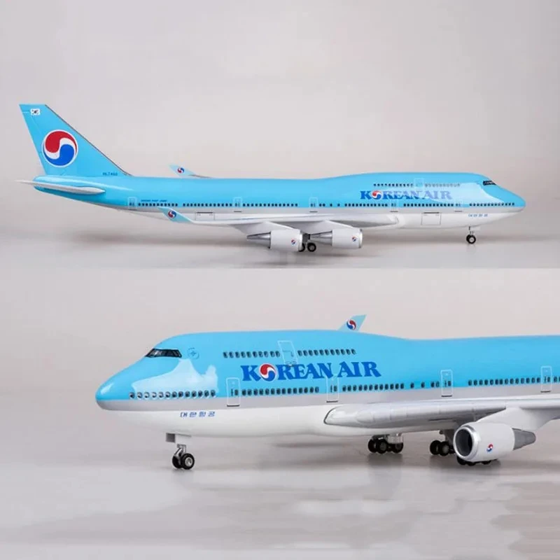 47cm Korean Air A380 B747 Plane Model Kit Resin Diecast Airplanes With Voice Control & Stand For Adults Souvenir Decoration Gift