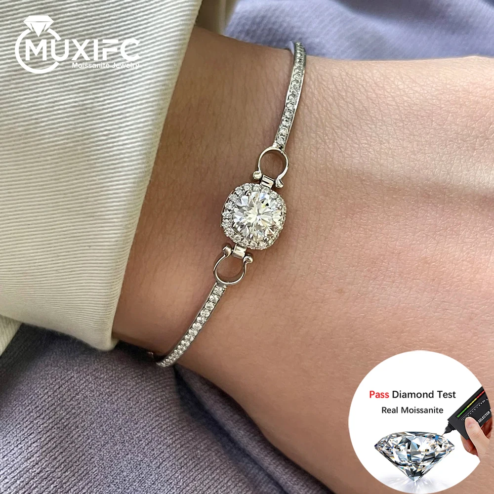 

MUXIFC 1/2ct Moissanite Bracelet for Women 925 Sterling Silver Plated 18k Gold Adjustable Bengle Lab Diamond Hand Chain With GRA