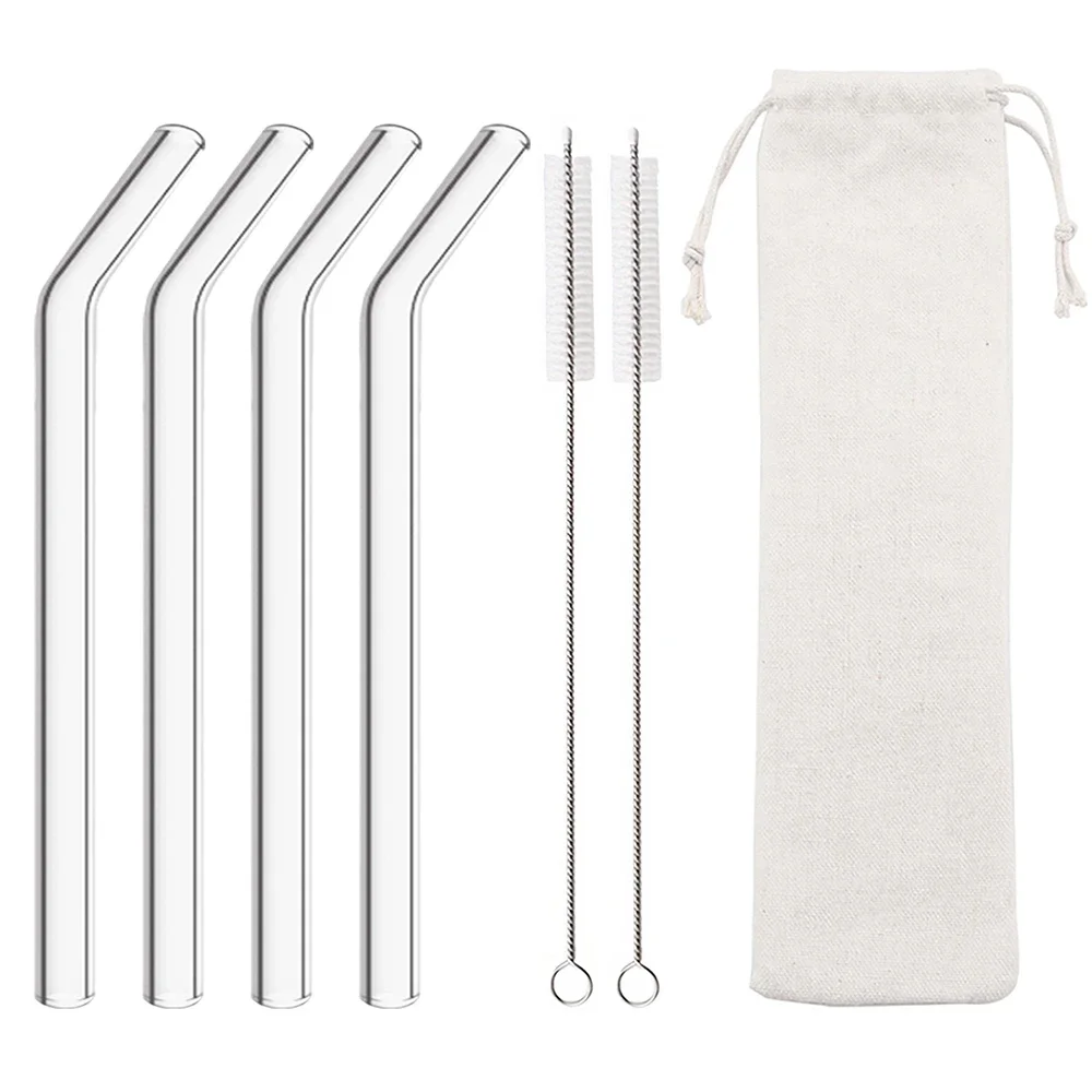 3/5/7Pcs 200*12mm Reusable Glass Straws Eco-friendly Drinking Straws for Smoothie Milkshakes Tea Juice Cocktail Straw with Brush
