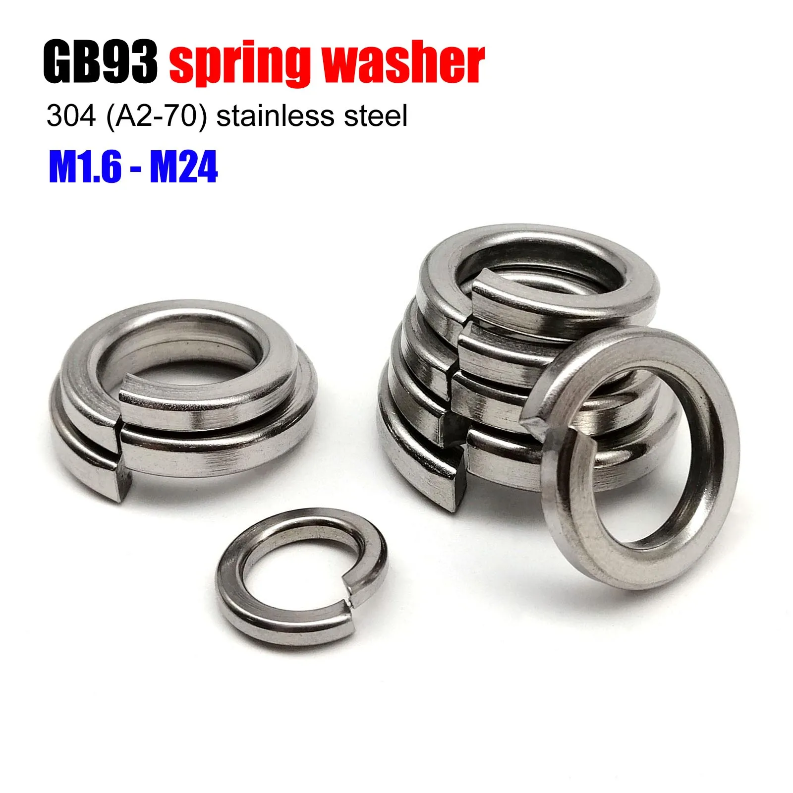 GB93 A2-70 304 resorte de acero inoxidable arandela de bloqueo dividida junta elástica M1.6 M2 M2.5 M3 M3.5 M4 M5 M6 M8 M10 M12 M14 M16 M20 M24