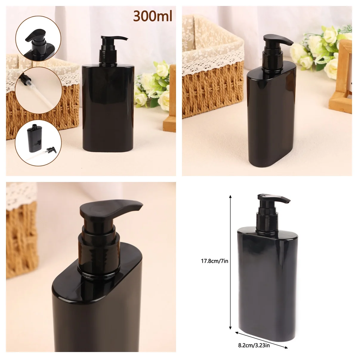 Botellas de Gel de ducha y champú de gran capacidad, dispensador de jabón negro para baño, loción rellenable, contenedor de almacenamiento de líquidos, 300ml