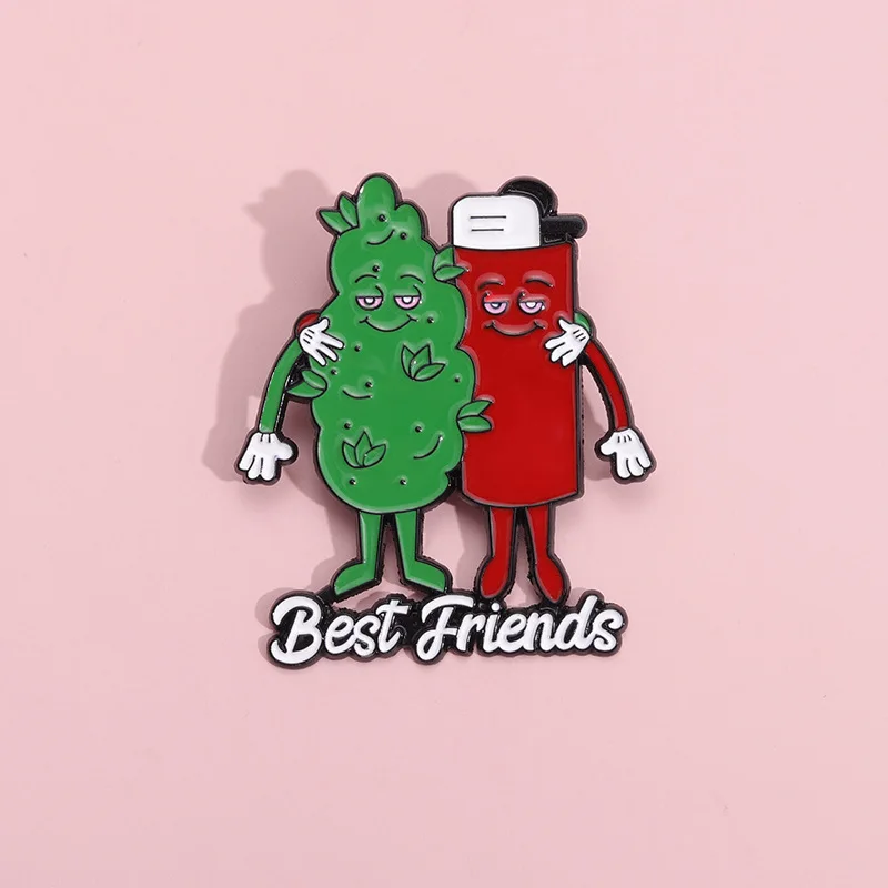 Best Friends Enamel Pins Custom Tobacco Leaf Lighter Brooches Lapel Badges Plant Jewelry Gift for Partner Friends