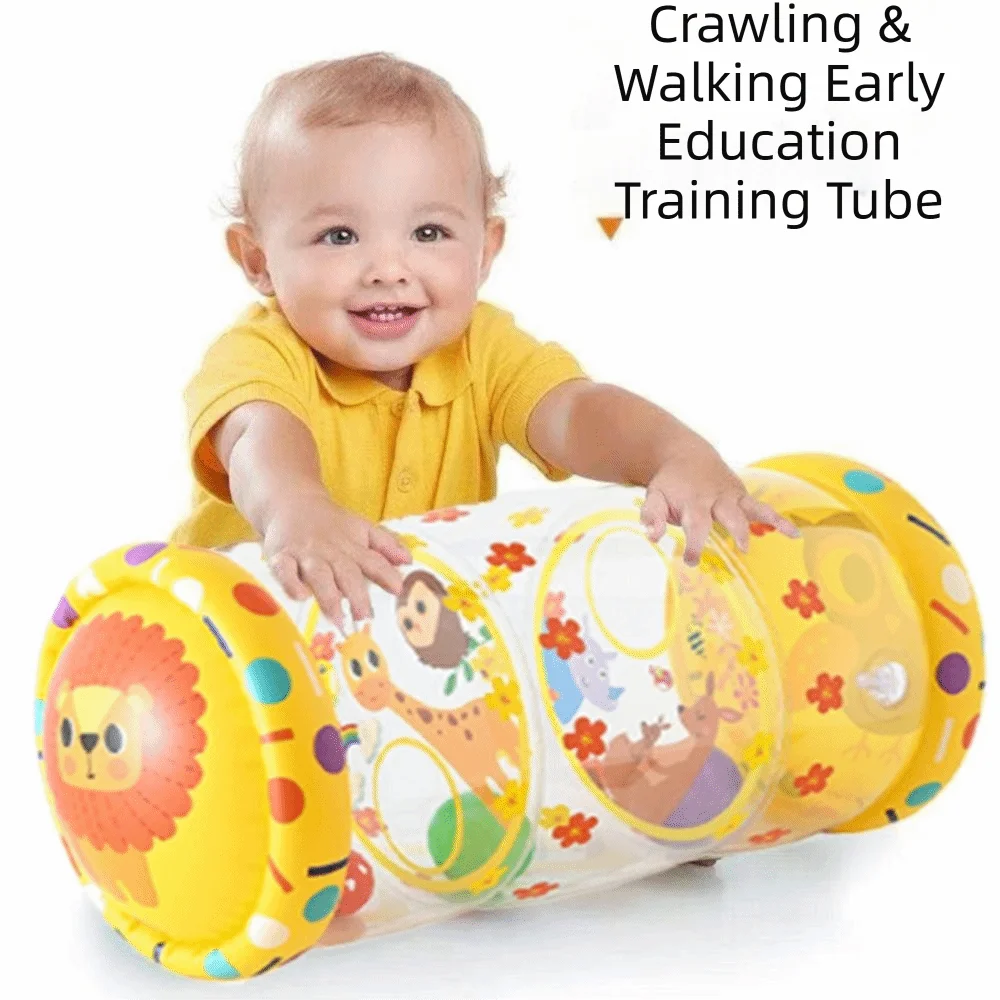 PVC Material Baby Crawling Roller Toy Inflatable Design With Ball Early Development Toys Fitness Support Built-in Rattle