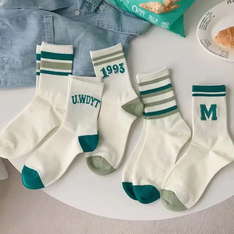 

New Cool Women Cute Cotton Sport Sock Set Female Stripe Letter Lady Casual Girl Students Socks For Women Dropshipping