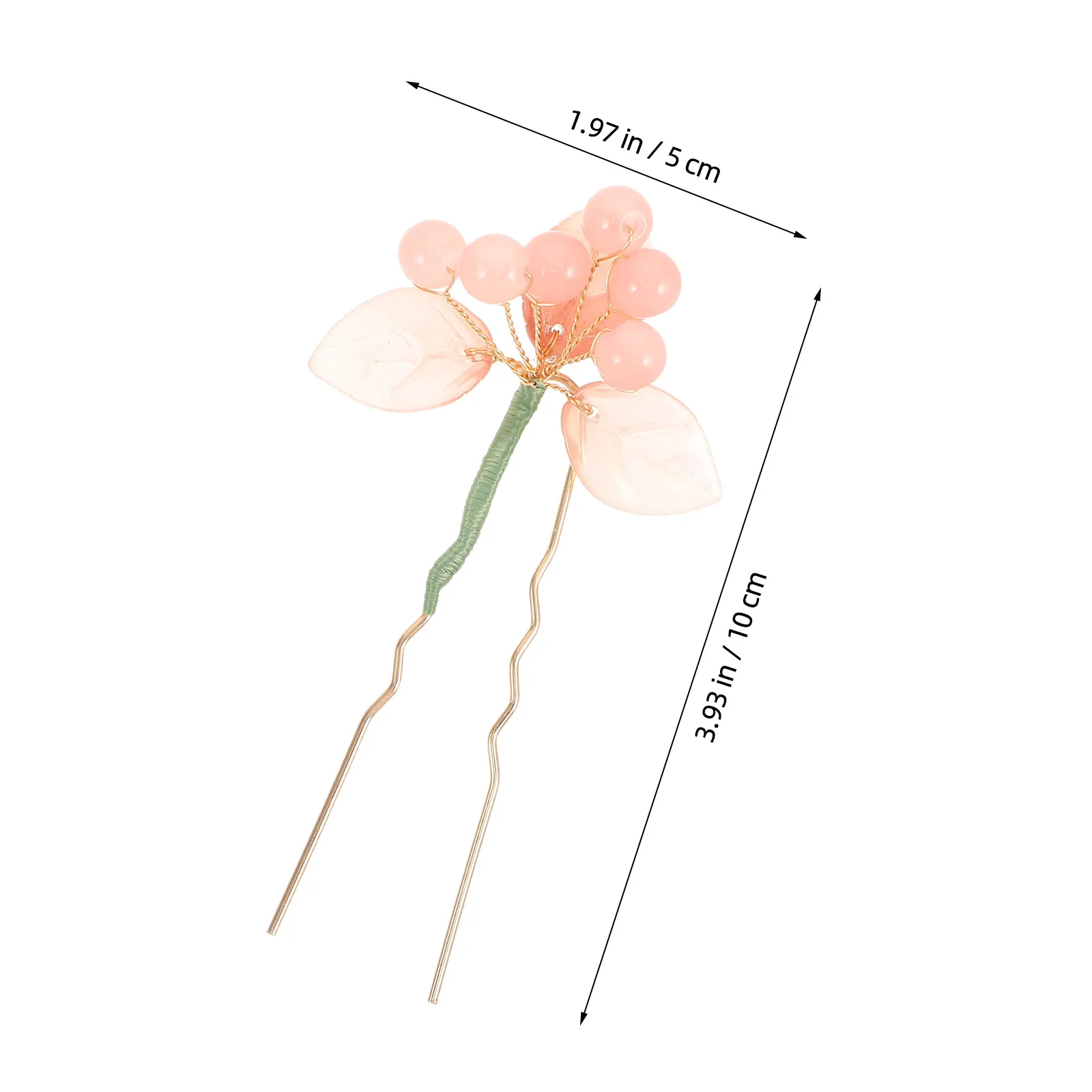 2Pcs Chinese Style U Shaped Hairpin Soft Pink Vintage Glass Decor Hanfu Hair Accessories Wedding Daily Wear Hairstyle