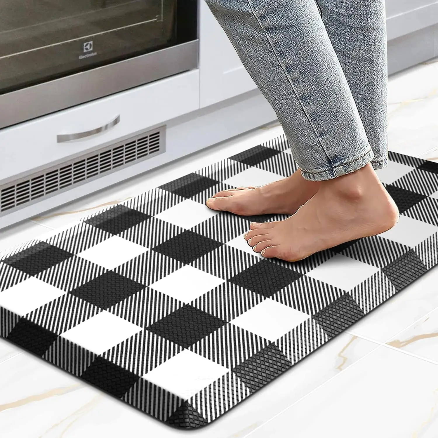 

0.47" Thick Anti Fatigue Kitchen Mat, Black and White Buffalo Plaid, Non Slip Waterproof Floor Mat for Home Office Sink
