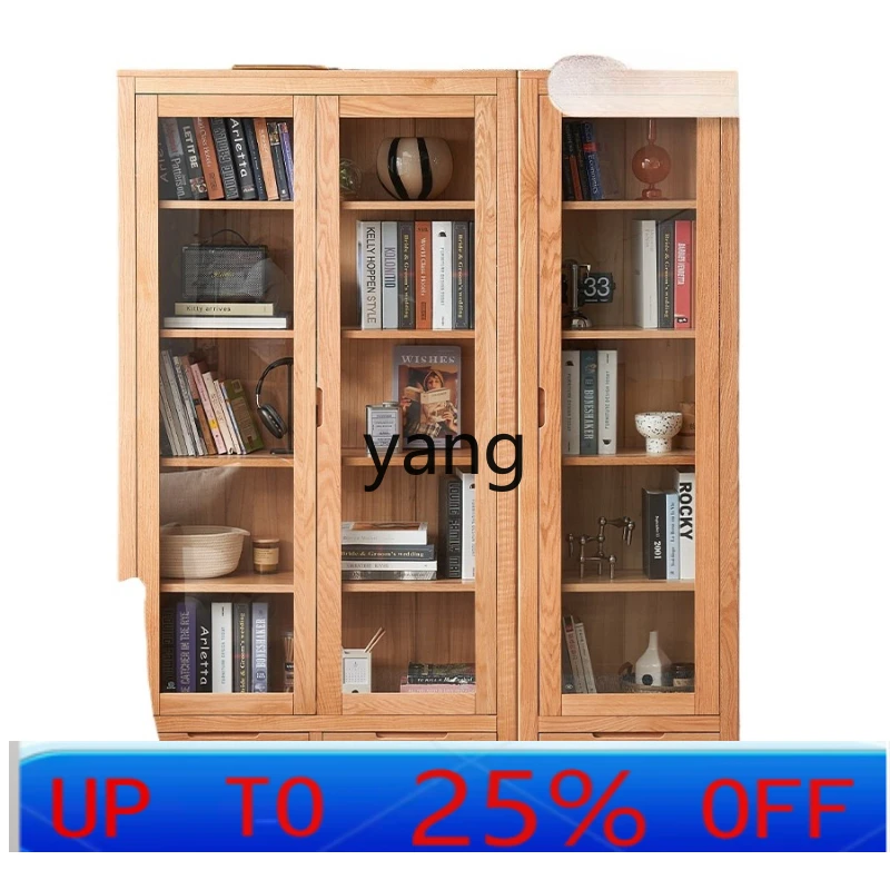 LTT Original element solid wood bookcase with glass door bookcase study oak bookshelf living room combination locker