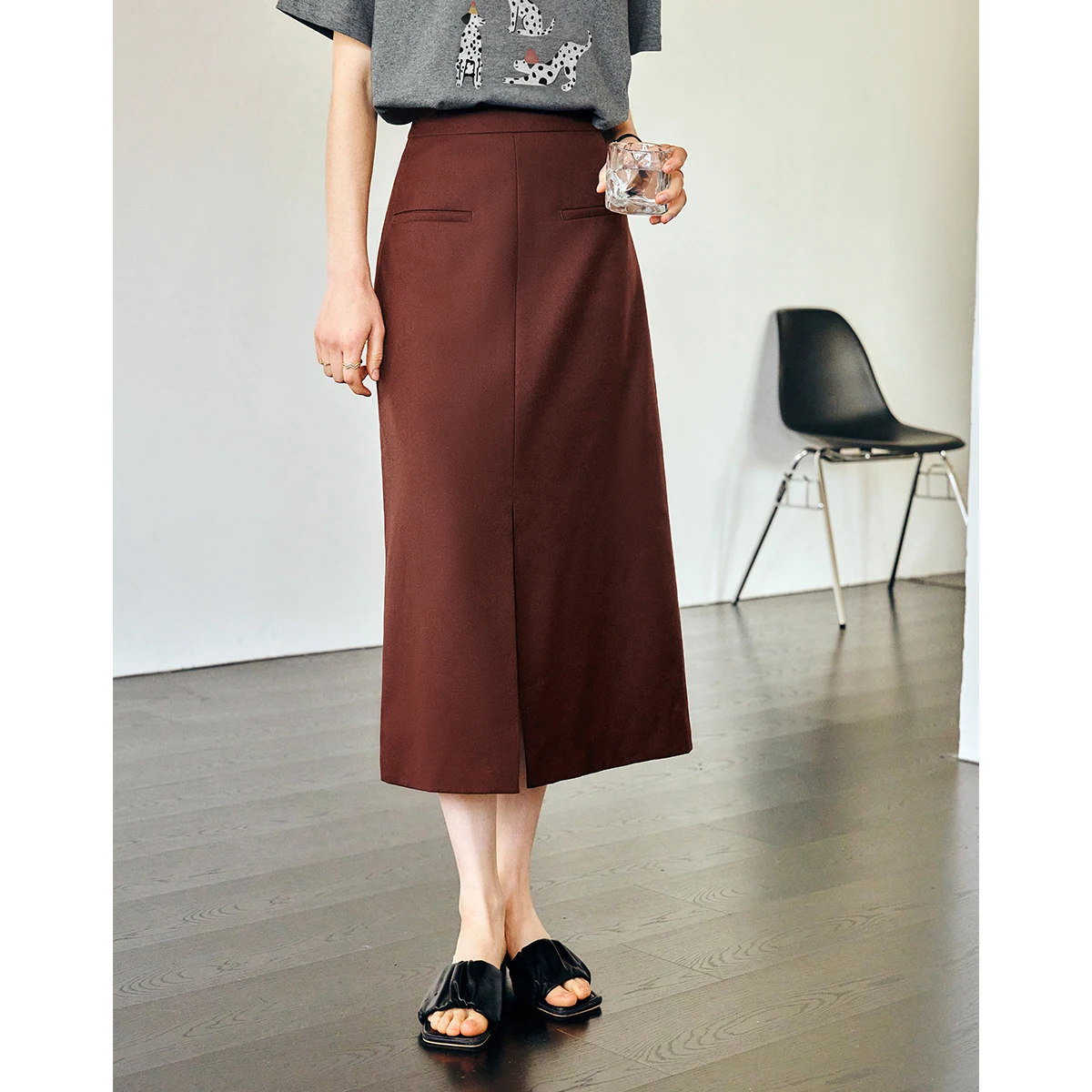 OLrain Office Ladies Red Midi Skirt Woman Summer 2026 Elegant Fashion Straight Split Skirts Women Casual Clothing O57XB95016