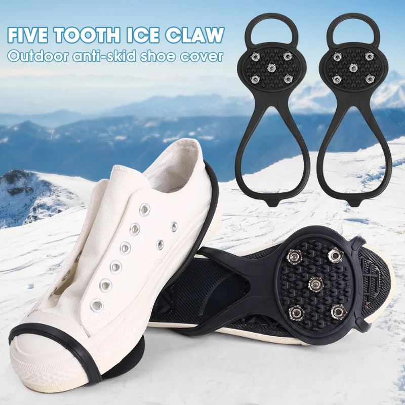 2PCS Outdoor 5-tooth Anti-Slip Snow Ice Climbing Grip Spike Shoes Crampons Ice Snow Ghat Walk Cleats Hiking Mountaineering