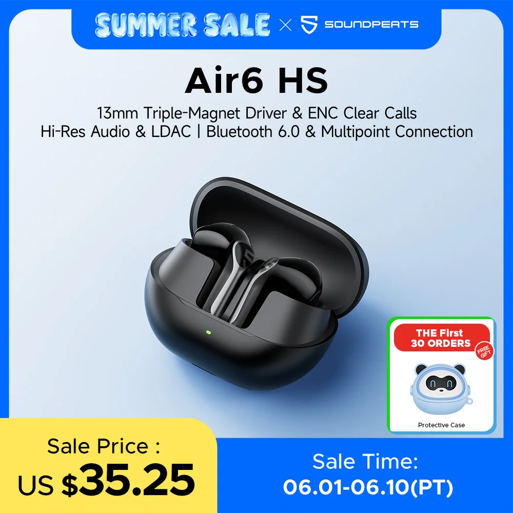 Écouteurs sans fil SOUNDPEATS Air6 HS, écouteurs Bluetooth 6.0 avec transducteur triple aimant de 13 mm, audio haute résolution LDAC, son immersif