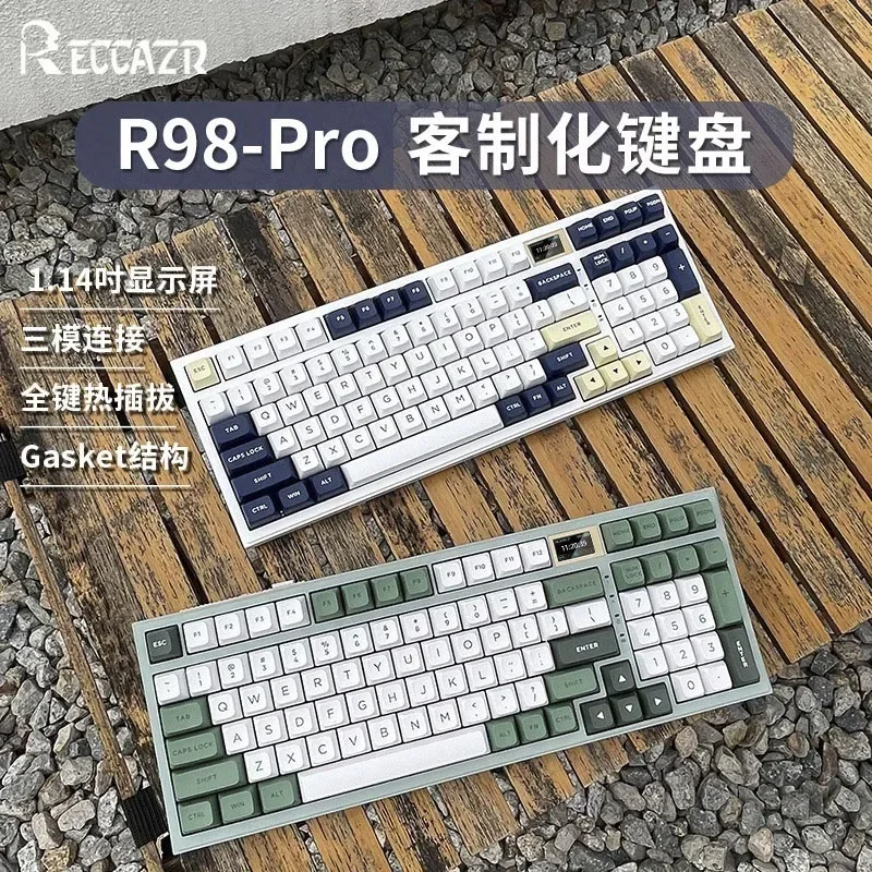 RECCAZR R98Pro Mechanical Keyboard Three Mode Wireless Bluetooth Customized RGB Hot Swap Gasket 99keys Office Gaming Keyboard