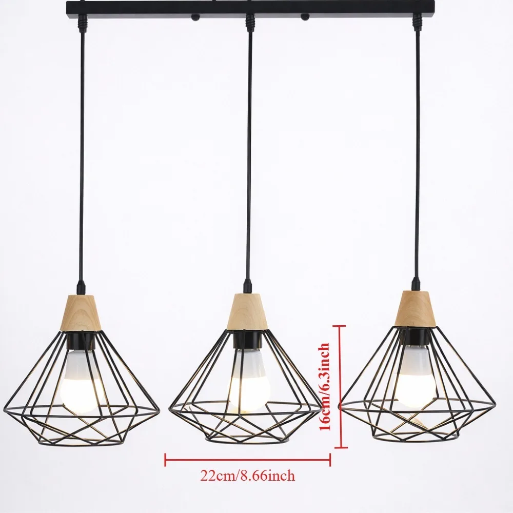 JOYINLED Industrial Vintage Cage Pendant Light 3Light Iron Art Diamond Wrought Home Ceiling Lamp Suitable for E27 Chandelier
