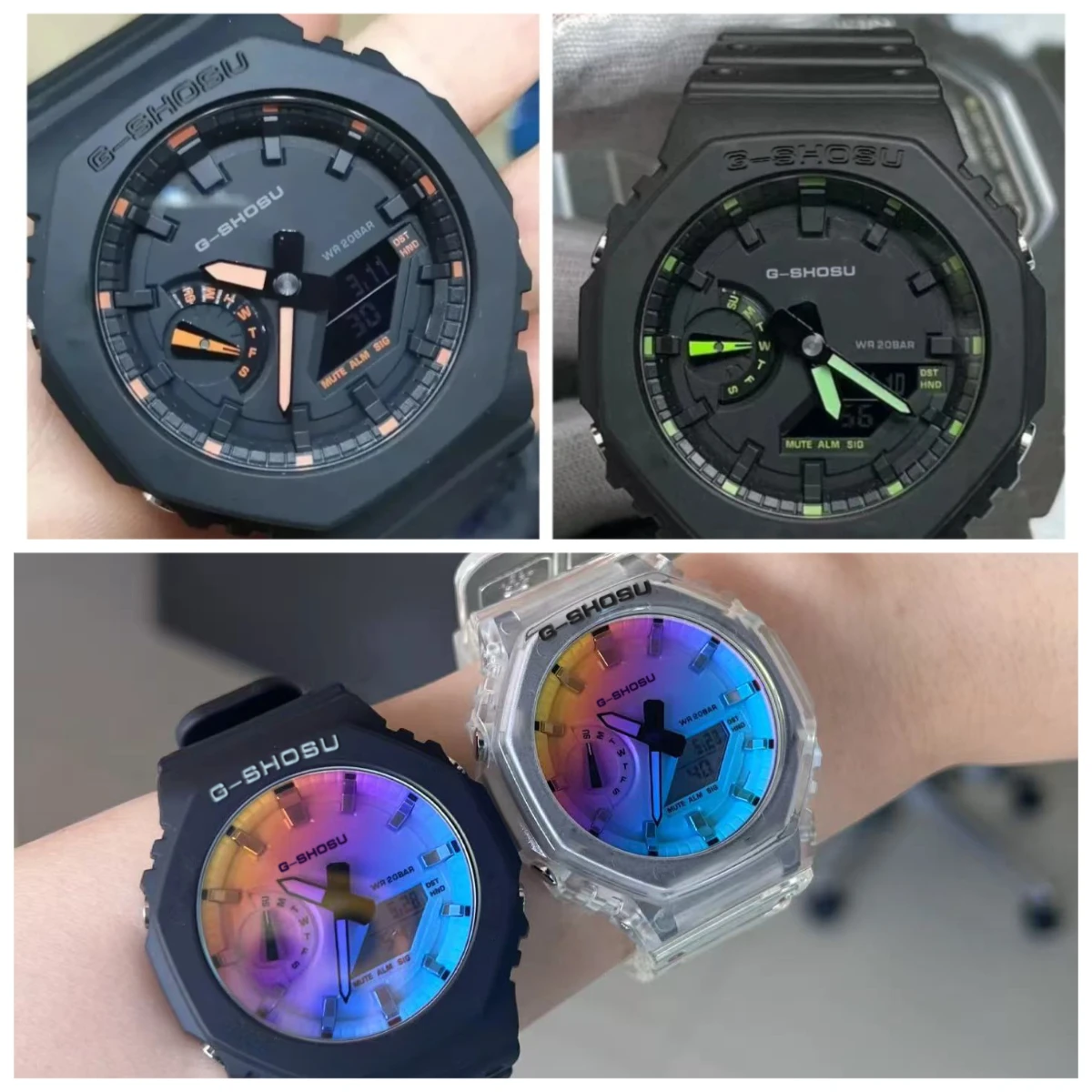 

Orange Black Sport Unisex Watch Full Function World Time LED Dual Display Rubber Strap Oak