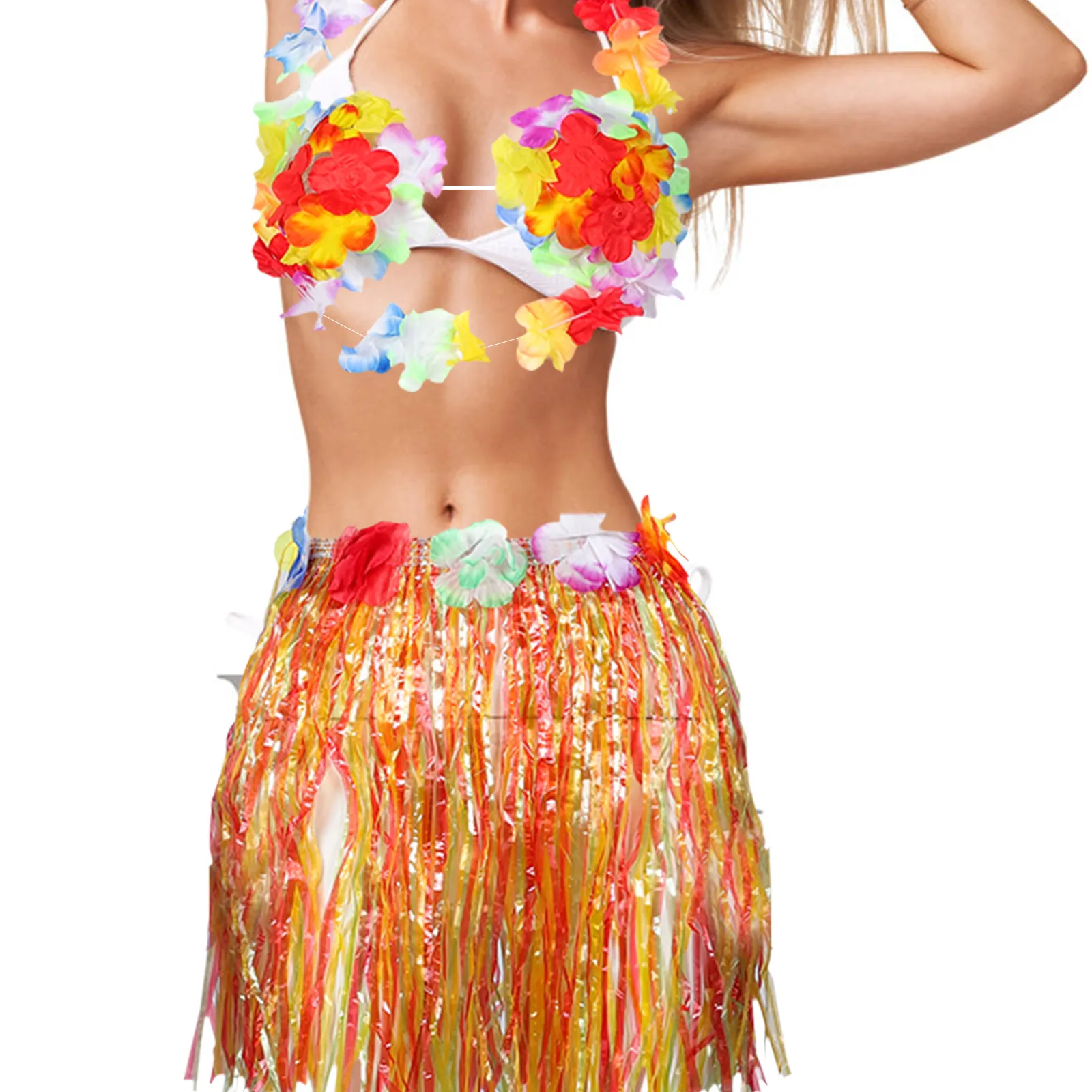 6 قطعة هاواي الاستوائية حولا العشب تنورة مجموعة لمهرجان حفلة الزي مع اكسسوارات الأزهار 40 سنتيمتر الأخضر هاواي العشب تنورة