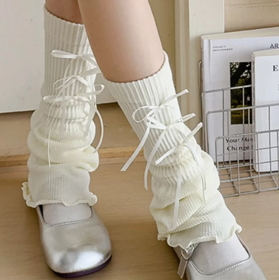 الشتاء الحلو القوس الدانتيل الجوارب Y2K القوس تصميم الحرارية التراص الكاحل الجوارب للنساء الفتيات الطبقات الجوارب الدافئة نمط الطقس البارد