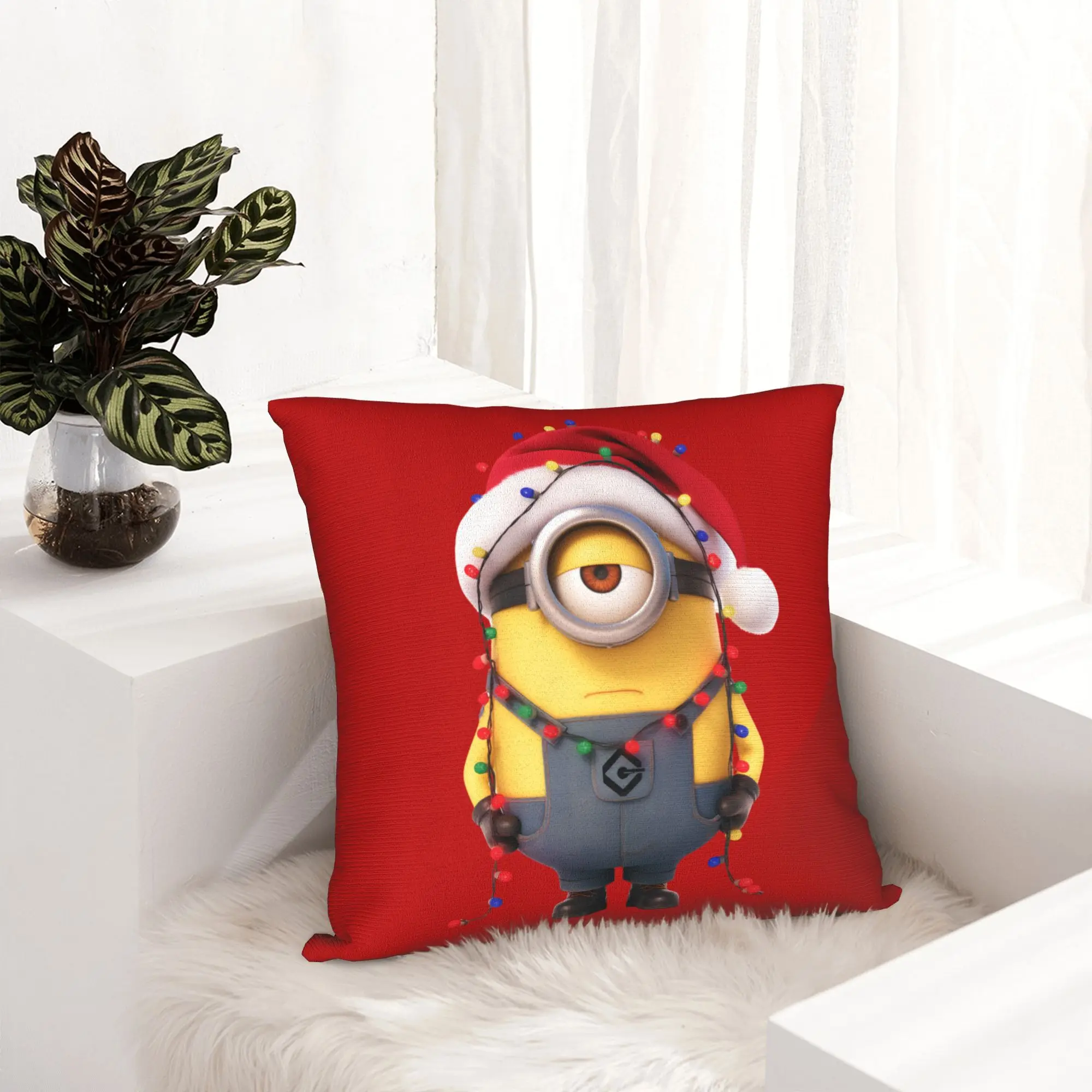 Cartoon M-Minions Christmas Pillowcase Printed Fabric Cushion Cover Gift  Pillow Case Cover Home Wholesale 45X45cm