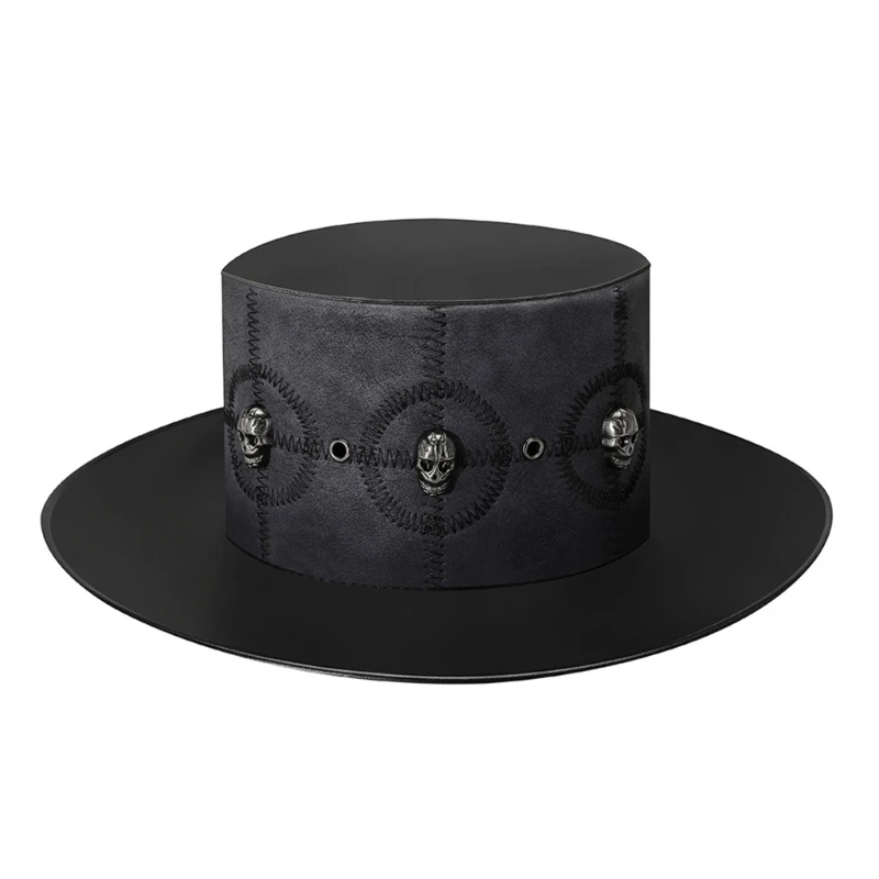 Steampunk Top Hat for Women Halloween Party Costume Cosplays Gothics Accessory Black Hat for Men with Skull Decors