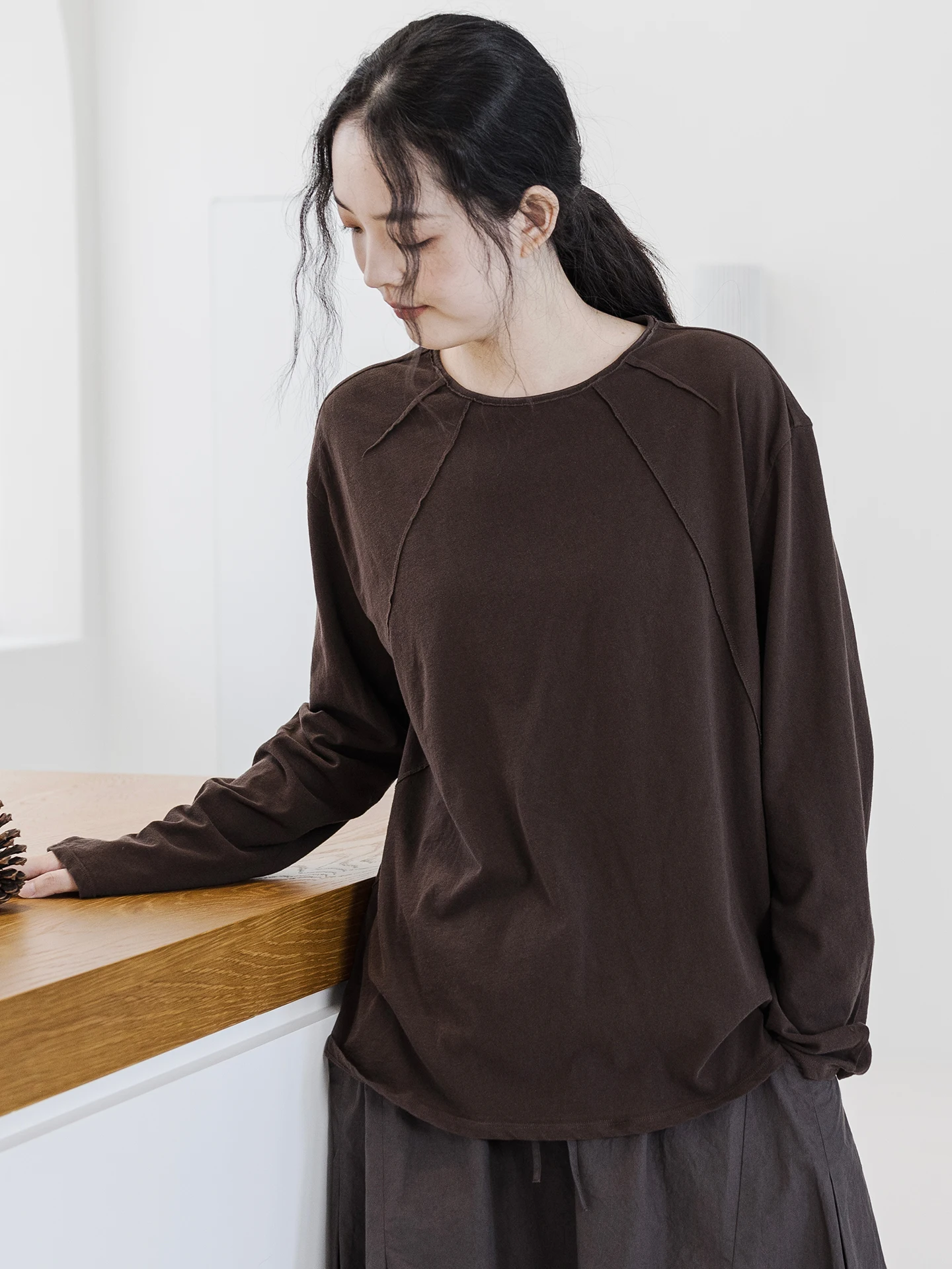 

Женская повседневная универсальная осенняя футболка IDYLL ISLE из хлопка с длинным рукавом, трикотажная, с круглым вырезом, из ткани, окрашенной на заказ владельцем.