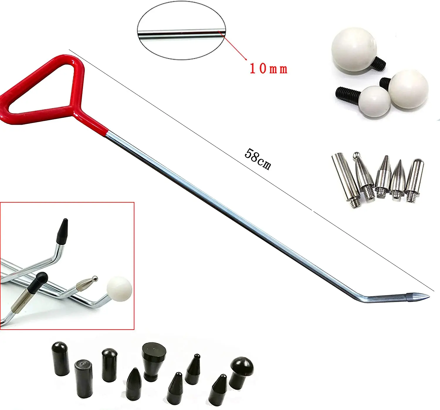 Car Stainless Steel Push Rods,Hook Tools Set Push Rod Crowbar Dent Removal Paintless Dent Repair Tool