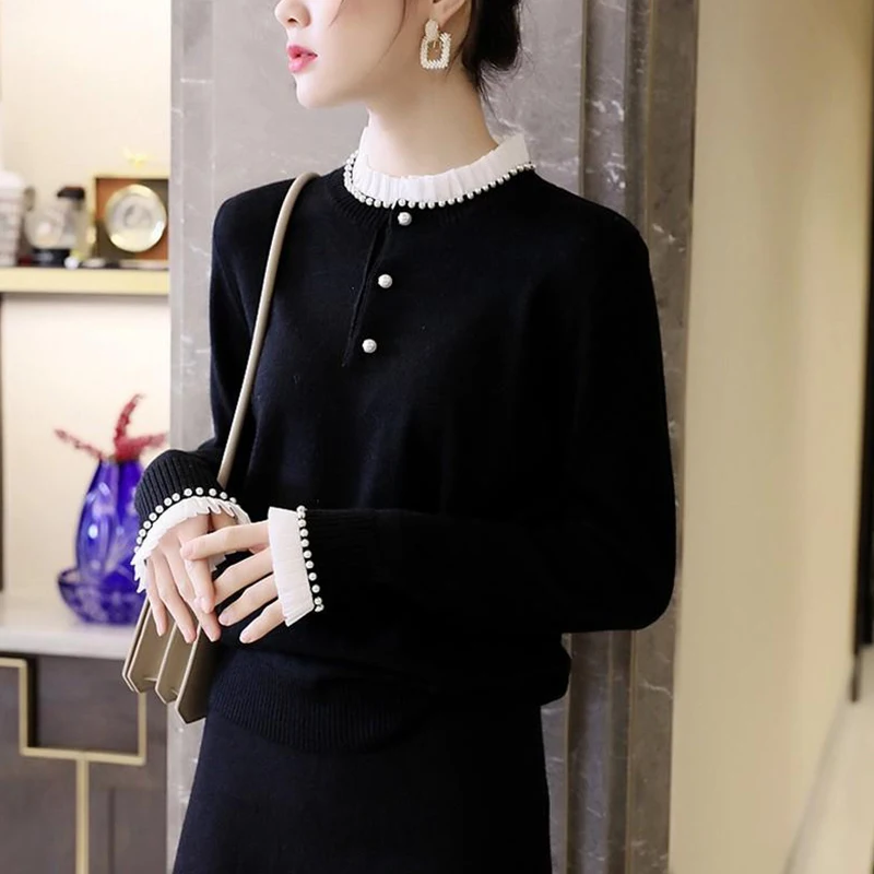 

Camere Splicing Свободный вязаный свитер женский осень-зима новый Sle Nelet Design Stand Fit Commute Sle Long Sve