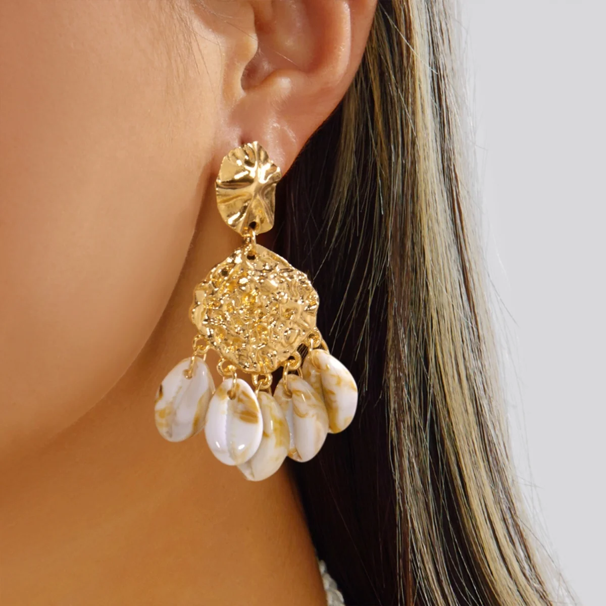 Böhmische geometrische unregelmäßige Imitationsperlen-Quastenohrringe für Damen und Herren, Muschel-Korallen-Strandohrringe, Sommerschmuck – Detail 16