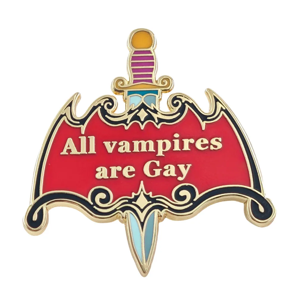 Funny All Vampires Are Gay Enamel Pin Gothic Bat Text Brooches LGBTQ Pride Metal Badge Creative Cartoon Lapel Pin Jewelry Gift