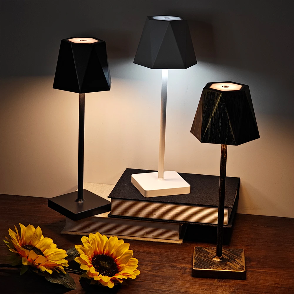 Cordless LED Desk Lamp Touch Control Wireless Table Lamps USB Rechargeable 3 Color Stepless Dimming Atmosphere Lights