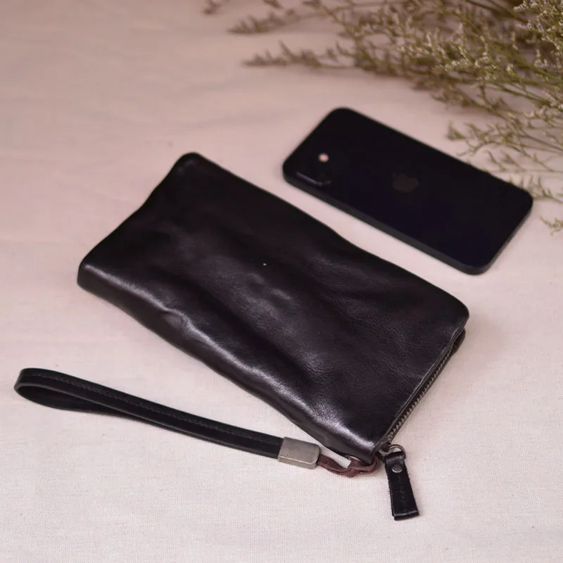 

AETOO Vintage fold wallet leather head layer cowhide long wallet large banknote pocket portable storage multi-card personalized