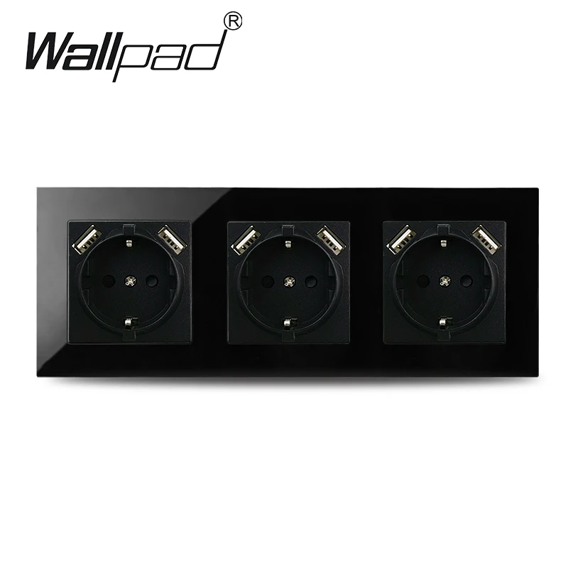 Touch Licht Schalter Mit EU USB Rollenmaschinenlinie Typc Doppel Triple Wand Steckdosen Schwarz Led Schalter Kristall Dunkle Hintergrundbeleuchtung Steckdose 16A