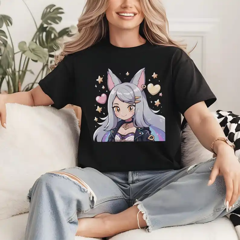 Ahri shirt cute kawaii pastel goth anime wear Casual Streetwear girl top chibi Japanase Harajuku Fashion KDA AHRI POPSTAR