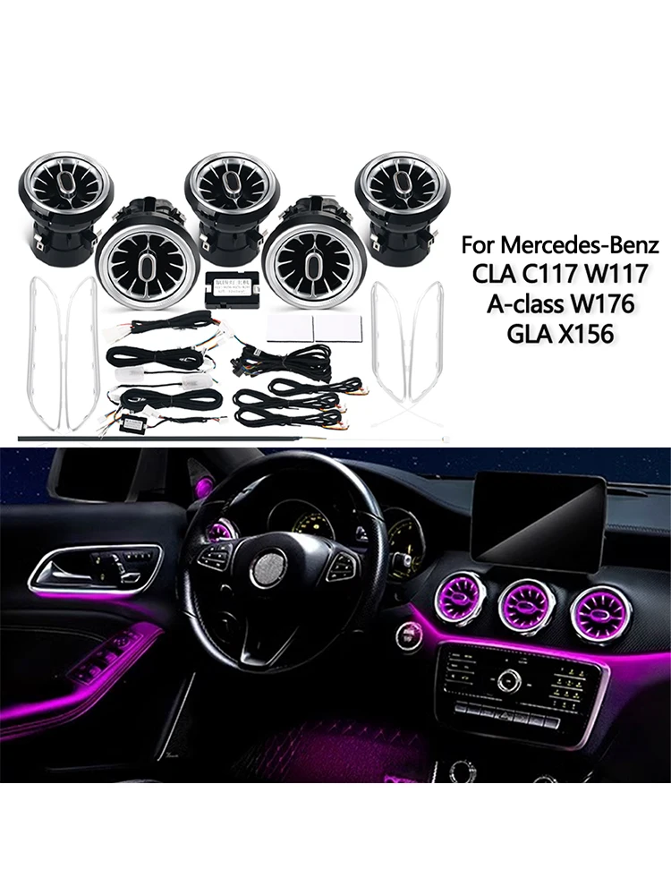 Akcesoria Mercedes Benz A W176 CLA W117 C117 W156 GLA 12/64 Kolorowe Oświetlenie Ambient LED Turbina Nawiewu Powietrza Atmosfera Samochodowa/Kontrola Aplikacją — zdjęcie produktu 7