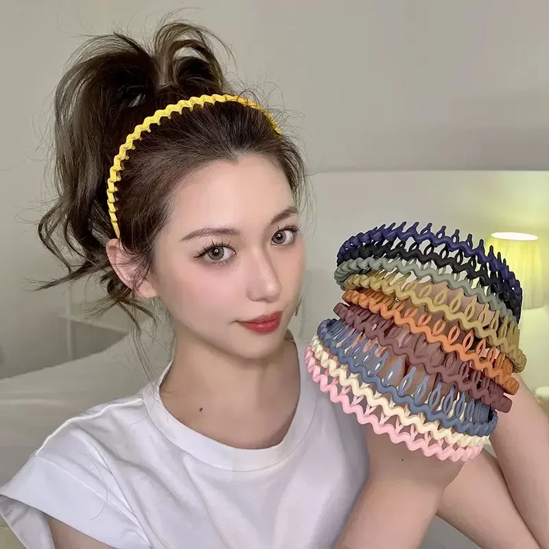 3Pcs Fashion Wave Headbands for Women Solid Color Toothed Non-slip Hair Bands Girl Face Wash Sports Hairbands Hair Accessories