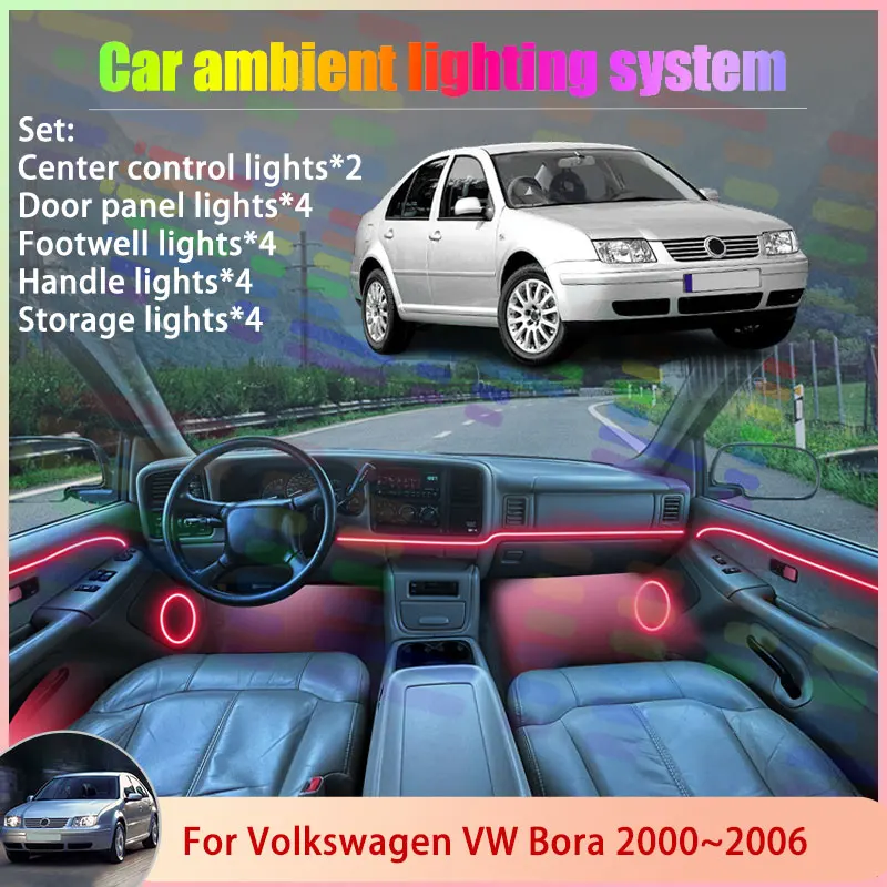 

For Volkswagen VW Bora MK1 A4 1J 2000~2006 Jetta 2/18 in 1 Car Atmosphere Light Lamp RGB Shade Ensemble Streamer Atmosphere Set