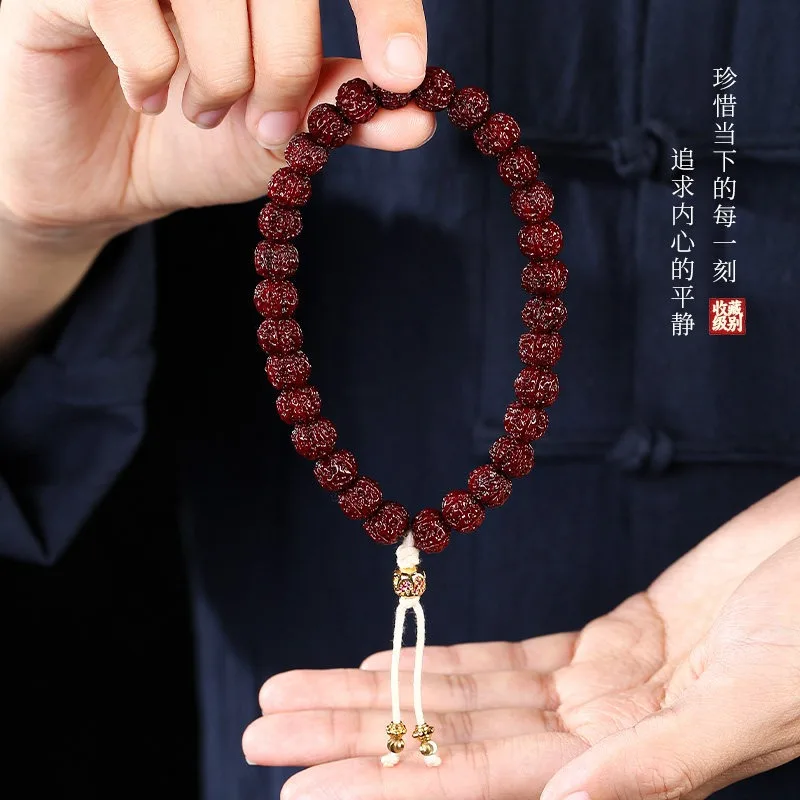 Naturally Patinated Jade-like Bodhi Seed Bracelet Single Loop Handheld Prayer Beads for Men Gifts