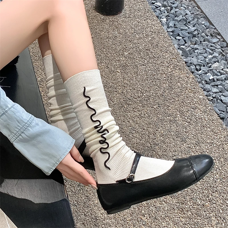 جوارب بيضاء طويلة بسيطة قابلة للتنفس للنساء ، جوارب مريحة ، ركبة عالية ، سيدات ، موضة جديدة ، جودة عالية ، ربيعية #3