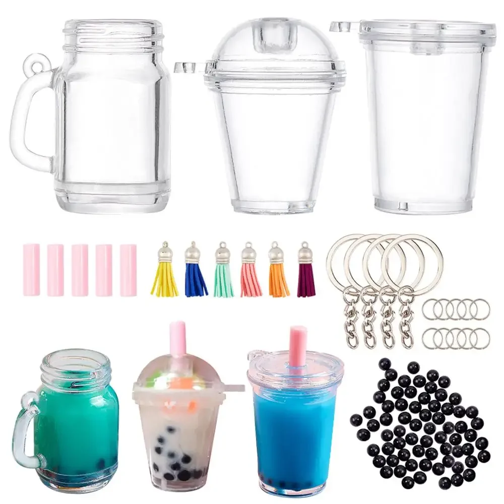 1Set Mixed Style Keychain Making Kits with Jump Rings Cups Pendants Acrylic Beads For DIY Jewelry Making Accessories