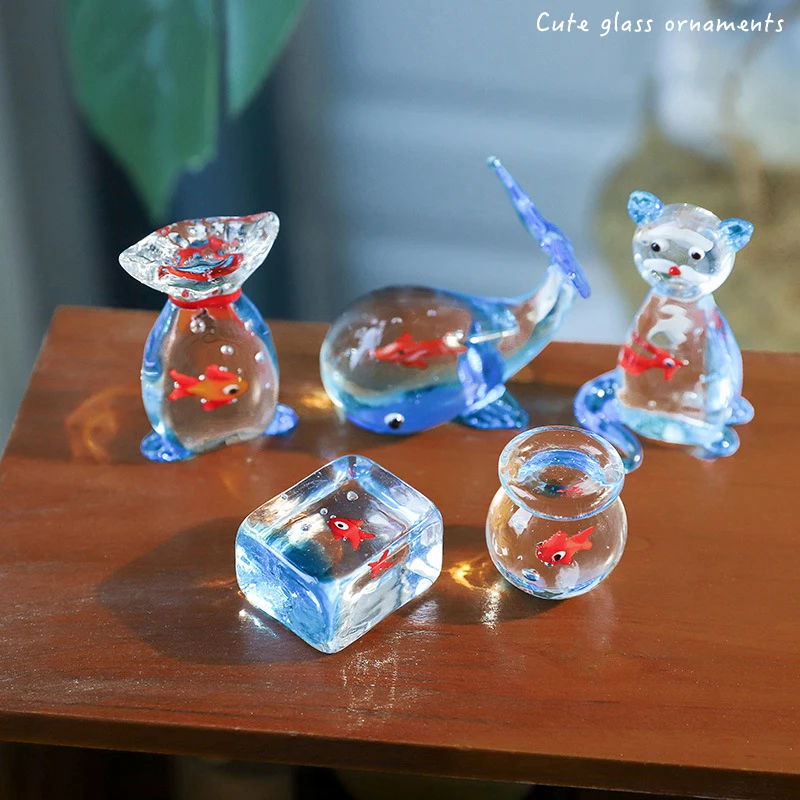 1Pc Handgefertigte Glas Tasche Fisch Figur Lebendige Glas Fisch Mini Desktop Dekoration Ornamente Home Office Decor
