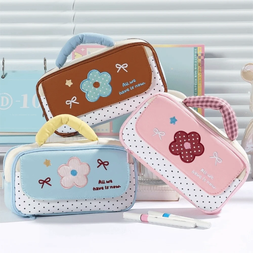 Soft Handle Stationery Bag Multi-Layer Multi Pocket Pencil case Large Capacity Zipper Closure Pen Pouch School Supplies