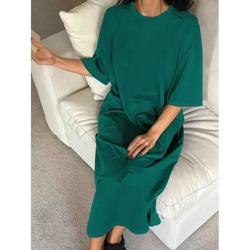 Women’s Casual Long Dress, Solid-Colored Comfortable and Relaxed Fit Loungewear Home or Casual Outings