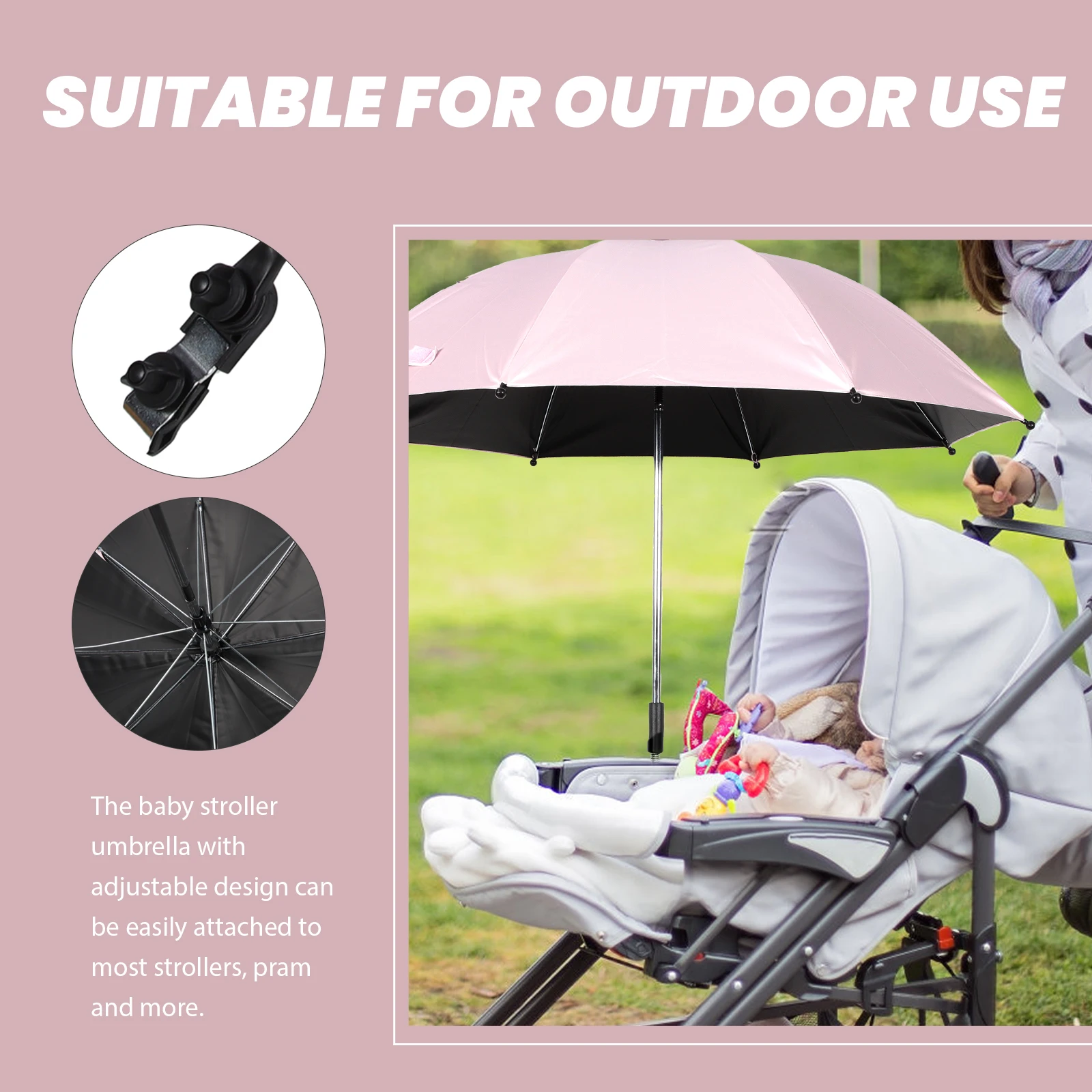 

Sun Shade Umbrella Parasol Stroller Uv Protection Accessories Outdoor Pink Rubber