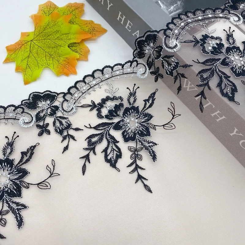 

20Yards Polyester Embroidered Tulle Lace Trim Black Floral Mesh Lace Diy Craft Clothes Bra Dress Sewing Fabric