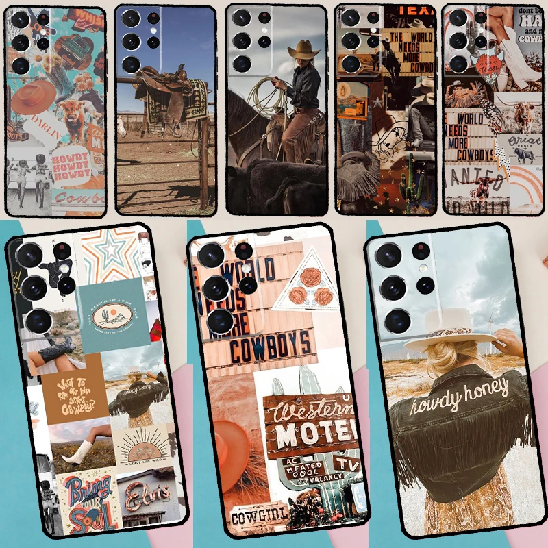 Cowboy Cowgirl Howdy Western Boho Coque For Samsung Galaxy S20 FE S21 Ultra S9 S10 Note 10 Plus Note 20 S22 Ultra Phone Case