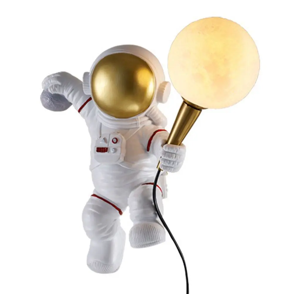 Creative Resin Astronaut Wall Sconce 3D Moon Globe Lamp Cute Spaceman Night Light for Kids Room Boys Bedroom Bedside Decor