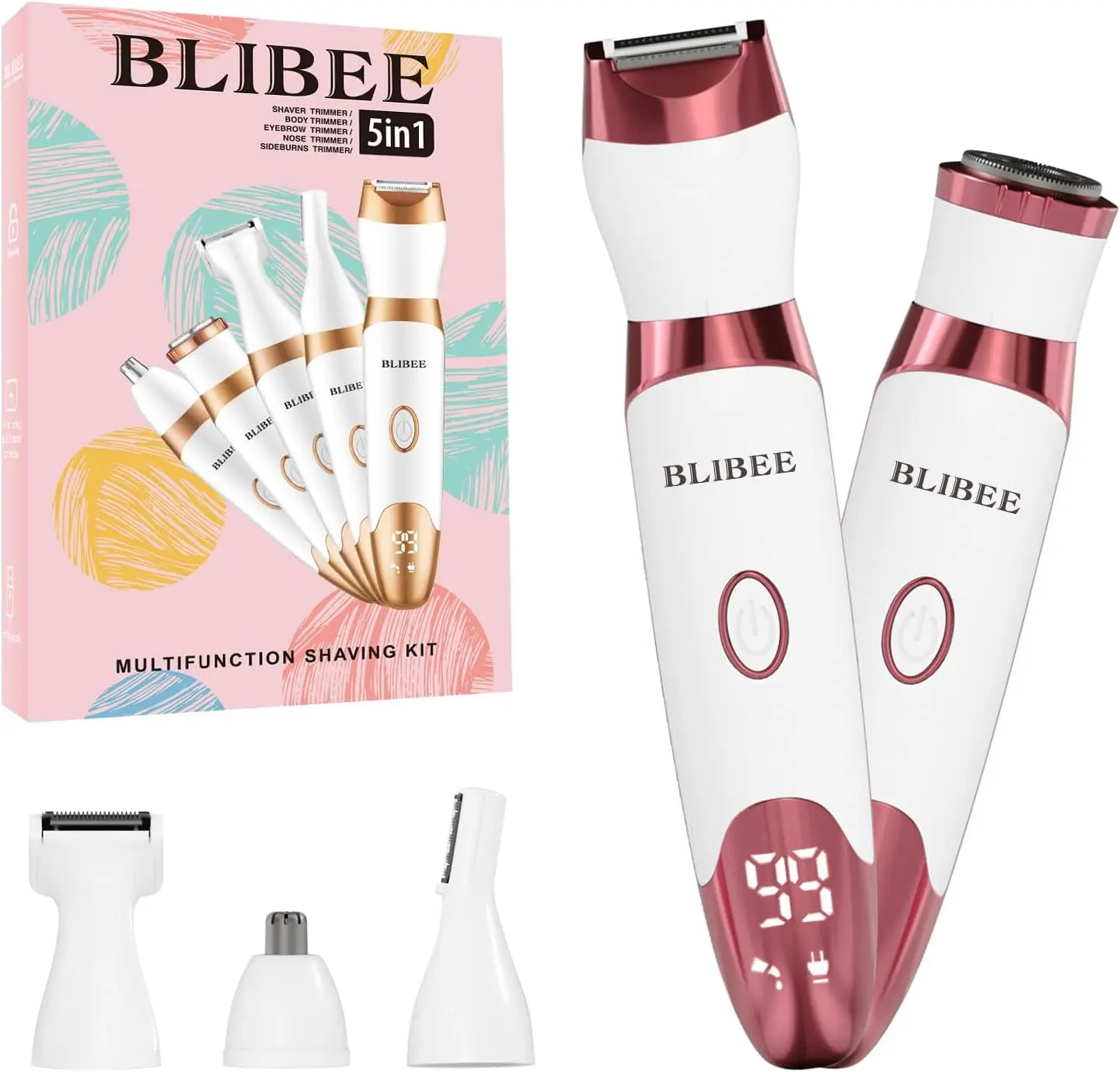 

Bikini Trimmer for Women, 5-in-1 Rechargeable Electric Razor with LED Display, Gentle for Sensitive Skin, Purple