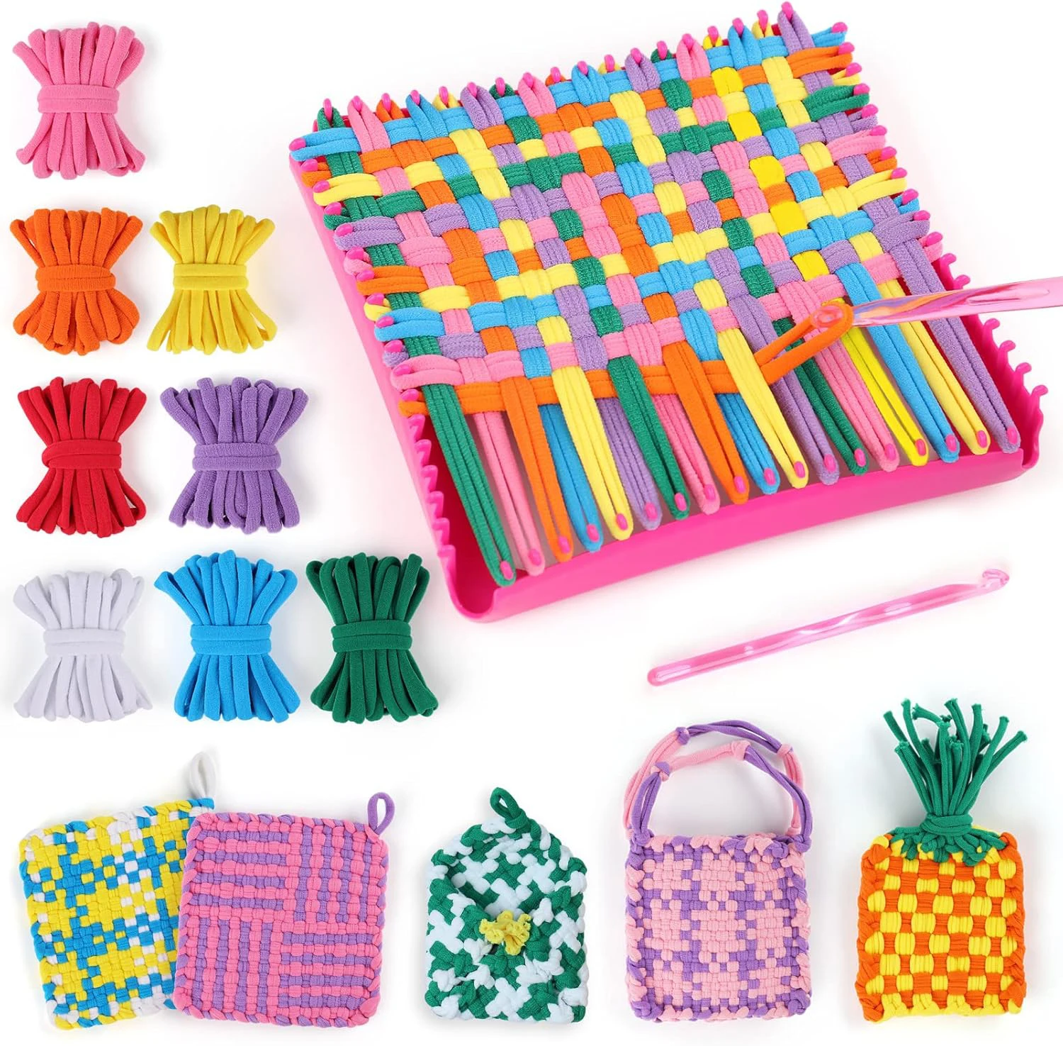 ทอผ้า Loom Kit ของเล่นสําหรับเด็กผู้ใหญ่ง่าย Potholder Loom กิจกรรมถักสําหรับผู้เริ่มต้น Square Buildable Loom Knitting Activit