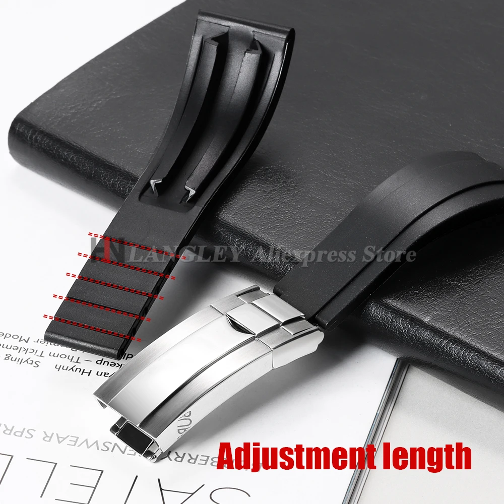 Cinturino per orologio in gomma morbida da 20 mm per Rolex Green Water Ghost Daytona Diver Band Bracciale sportivo da uomo con fibbia pieghevole in silicone impermeabile