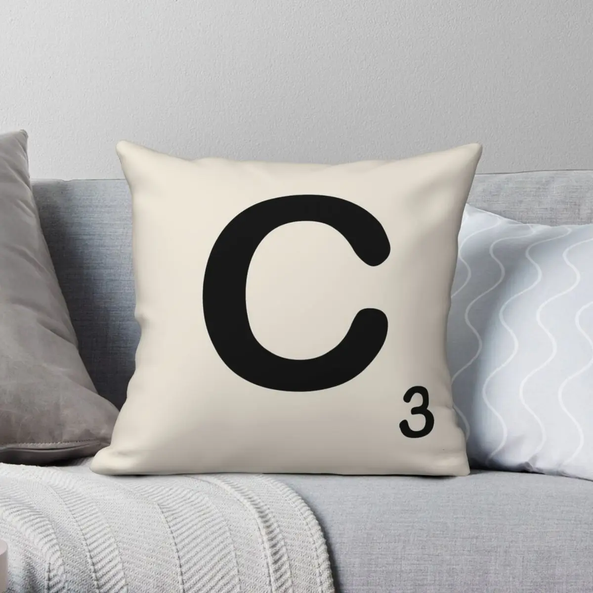 Scrabble Tile C Pillowcase Polyester Linen Velvet Creative Zip Decorative Sofa Cushion Cover