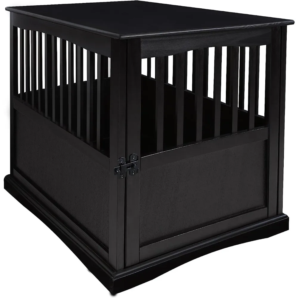 Wooden Large Pet Crate, End Table, (Black, 24